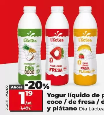 Oferta de Dia Lactea - Yogur Liquido De Coco/ De Fresa/ De Y Platano por 1,19€ en Dia