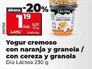 Oferta de Dia Lactea - Yogur Cremoso Con Naranja Y Granola / Con Cereza Y Granola por 1,19€ en Dia