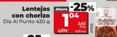 Oferta de Dia Al Punto - Lentejas Con Chorizo por 1,04€ en Dia