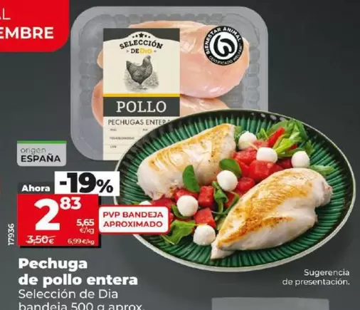 Oferta de Seleccion De Dia - Pechuga De Pollo Entera por 2,83€ en Dia