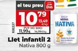 Oferta de Nativa - Leche Infantil 2 por 10,79€ en Dia