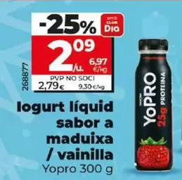 Oferta de YoPRO - Yogur Liquido Sabor A Fresa / Vainilla por 2,09€ en Dia