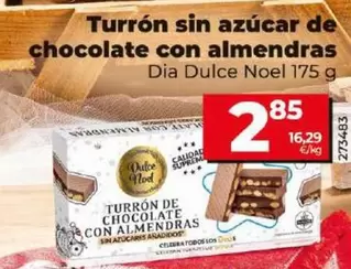 Oferta de Dia Dulce Noel - Turron Sin Azucar De Chocolate Con Almendras por 2,85€ en Dia