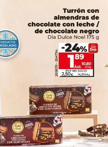 Oferta de Dia Dulce Noel - Turron Con Almendras De Chocolate Con Leche / De Chocolate Negro por 1,89€ en Dia