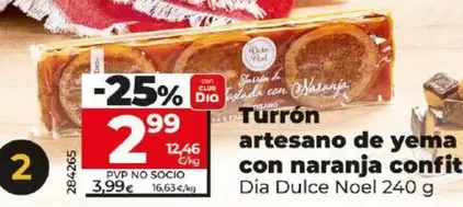 Oferta de Dia Dulce Noel - Turron Artesano De Yema Con Naranja Confitada por 2,99€ en Dia