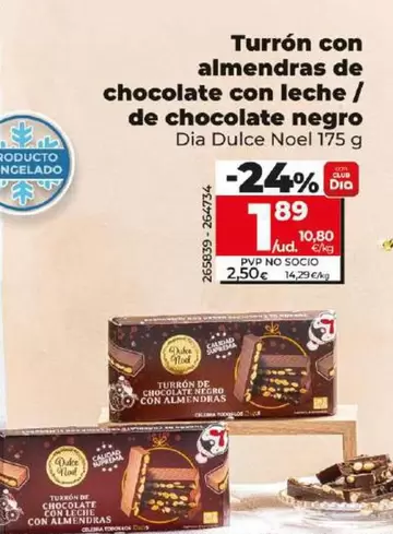 Oferta de Dia Dulce Noel - Turron Con Almendras De Chocolate Con Leche / De Chocolate Negro por 1,89€ en Dia