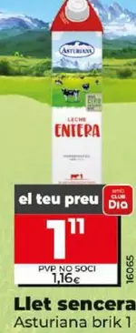 Oferta de La Asturiana - Leche Entera por 1,11€ en Dia