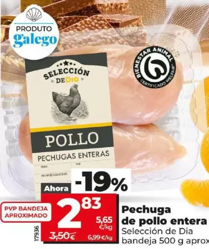 Oferta de Seleccion De Dia - Pechuga De Pollo Entera por 2,83€ en Dia