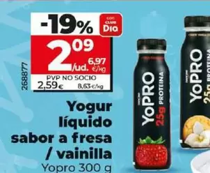 Oferta de YoPRO - Yogur Liquido Sabor A Fresa/Vainilla por 2,09€ en Dia