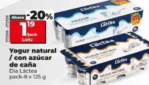 Oferta de Dia Lactea - Yogur Natural / Con Azucar De Caña por 1,19€ en Dia