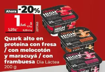 Oferta de Dia Lactea - Quark Alto En Proteina Con Fresa / Con Melocoton Y Maracuya / Con Frambuesa por 1€ en Dia