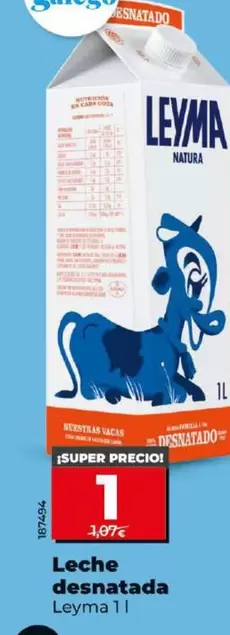 Oferta de Leyma - Leche Desnatada por 1€ en Dia