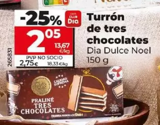 Oferta de Dia Dulce Noel - Turron De Tres Chocolates por 2,05€ en Dia