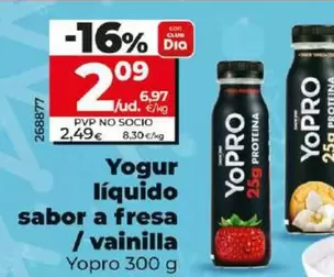 Oferta de YoPRO - Yogur Liquido Sabor A Fresa/Vainilla por 2,09€ en Dia