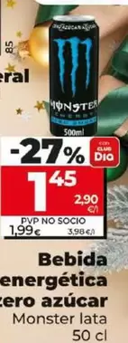 Oferta de Monster - Bebida Energetica Zero Azucar por 1,45€ en Dia