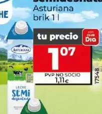 Oferta de Asturiana - Leche Semidesnatada por 1,07€ en Dia