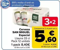 Oferta de San Miguel - Cerveza Especial por 8,4€ en Carrefour