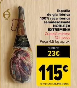 Oferta de Nobleza Extremeña - Paleta De Bellota Ibérica 100% Raza Ibérica Semideshuesada  por 115€ en Carrefour