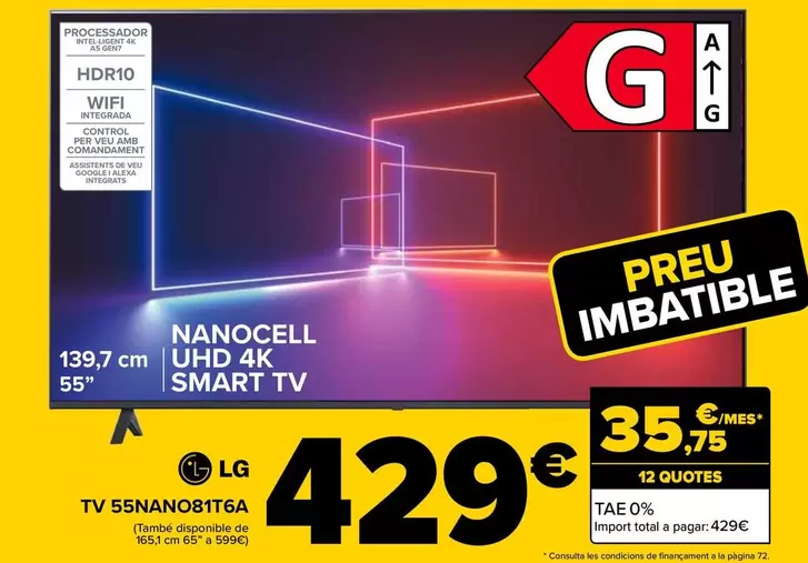 Oferta de LG - TV 55NANO81TGA por 429€ en Carrefour