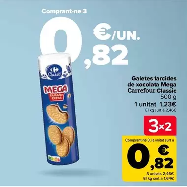 Oferta de Carrefour - Galletas Rellenas De Chocolate Mega Classic por 1,23€ en Carrefour