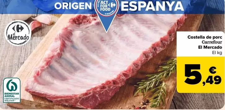 Oferta de  Carrefour  - Costilla De Cerdo El Mercado por 5,49€ en Carrefour