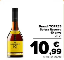 Oferta de Torres - Brandy Solera Reserva 10 Años por 10,99€ en Carrefour