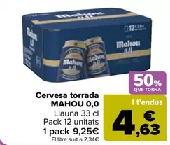 Oferta de Mahou - Cerveza Tostada 0.0 por 9,25€ en Carrefour