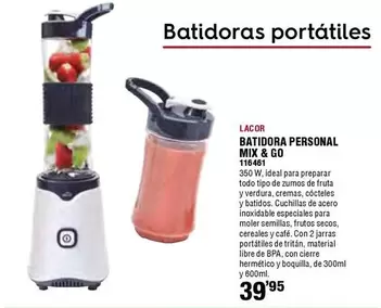 Oferta de Lacor - Batidora Personal Mix & Go por 39,95€ en Ferrcash