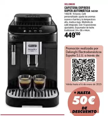 Oferta de DeLonghi - Cafetera Express Super Automatica por 449€ en Ferrcash