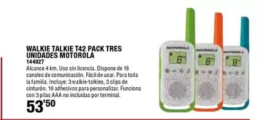 Oferta de Walkie Talkie T42 Pack Tres Unidades Motorola por 53,5€ en Ferrcash