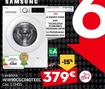 Oferta de Samsung - Lavadora Ww90cgc04dteec por 379€ en Conforama