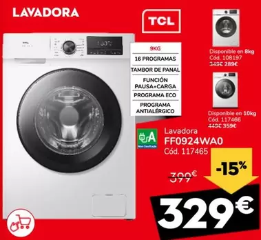 Oferta de TCL - Lavadora Ff0924wao por 329€ en Conforama