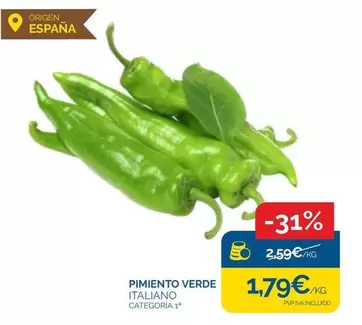 Oferta de Origen - Pimiento Verde Italiano por 1,79€ en Supermercados La Despensa