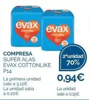 Oferta de Evax - Compresa Super Alas por 0,94€ en Supermercados La Despensa