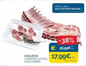 Oferta de Chuletas Cordero Lechal Por Carres por 17,99€ en Supermercados La Despensa