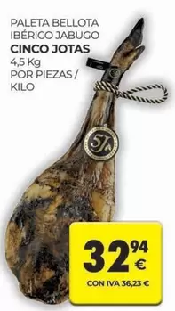 Oferta de 5 Jotas - Paleta Bellota Ibérico Jabugo por 32,94€ en CashDiplo