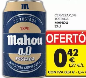 Oferta de Mahou - Cerveza 0.0% Tostada por 0,42€ en CashDiplo