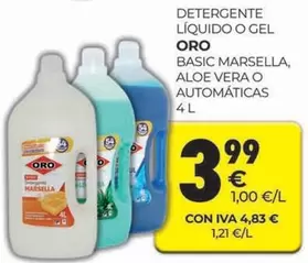 Oferta de Oro - Detergente Liquido O Gel Basic Marsella Aloe Vera O Automaticas por 3,99€ en CashDiplo