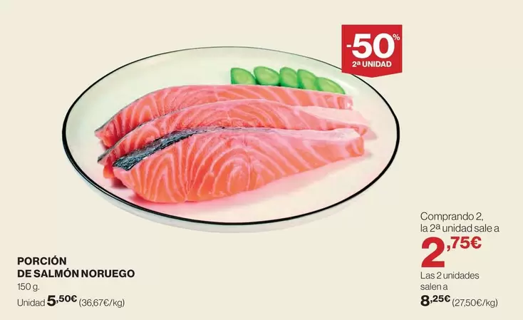 Oferta de Porción De Salmon Noruego por 5,5€ en Hipercor