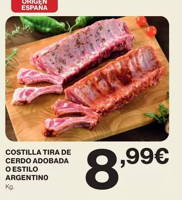 Oferta de Origen - Costilla Tira De Cerdo Adobada O Estilo Argentino por 8,99€ en Hipercor