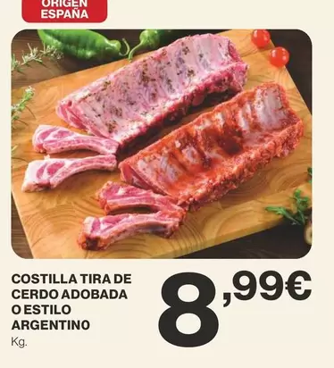 Oferta de Origen - Costilla Tira De Cerdo Adobada O Estilo Argentino por 8,99€ en Supercor