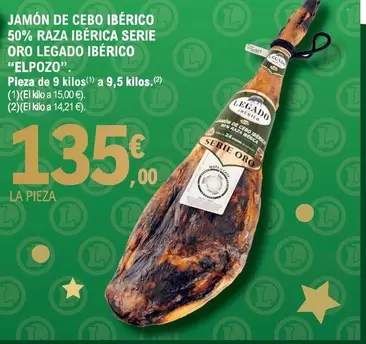 Oferta de Elpozo - Jamón De Cebo Ibérico 50% Raza Ibérica Oro Legado Ibérico por 135€ en E.Leclerc