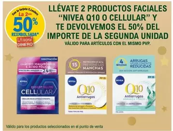 Oferta de Nivea - Llevate 2 Productos Faciales " Nivea  Q10 O Cellular"  Y Te Devolvemos El 50% Del Importe De La Segunda Unidad en E.Leclerc