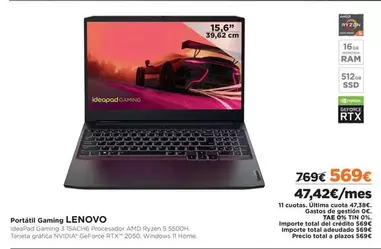 Oferta de Lenovo - Portátil Gaming por 569€ en El Corte Inglés