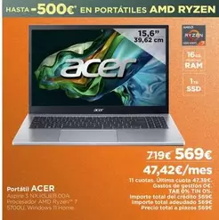 Oferta de Acer - Portátil por 569€ en El Corte Inglés