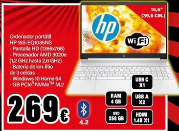 Oferta de HP - Ordenador Portátil 15S-EQ1035NS por 269€ en E.Leclerc