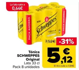 Oferta de Schweppes - Tonica Original por 5,12€ en Carrefour