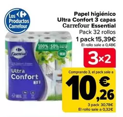 Oferta de Carrefour - Papel Higiénico Ultra Confort 3 Capas Essential por 15,39€ en Carrefour