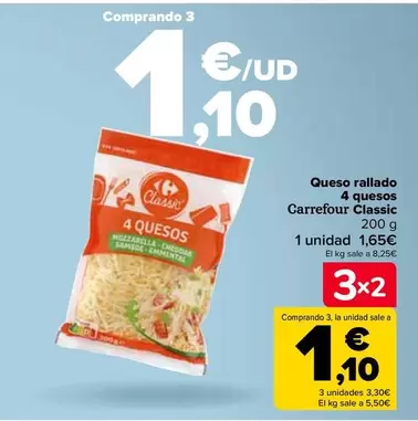 Oferta de Carrefour - Queso Rallado 4 Quesos Classic por 1,65€ en Carrefour