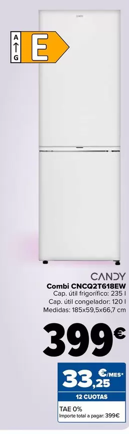 Oferta de Candy - Combi CNCQ2T618EW por 399€ en Carrefour